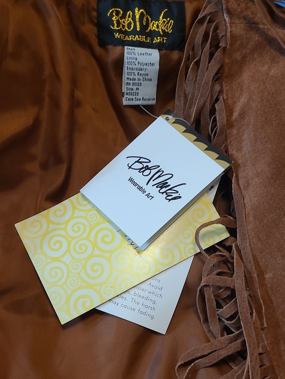 Bob Mackie Fringed Suede Bug Embroidered Brown Jacket - Picture 9 of 10